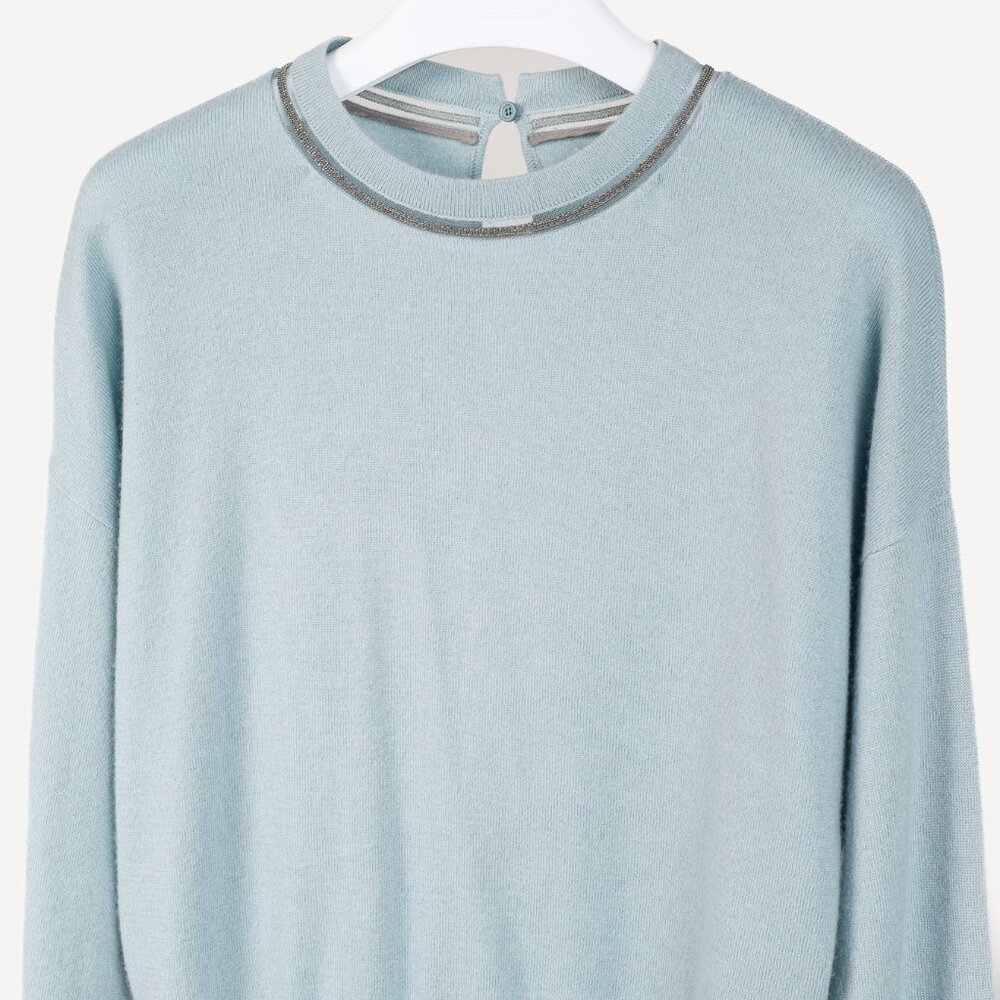 Brunello Cucinelli SS/20 Blue Cashmere Monili-Bead Sweater - Picture 3 of 13